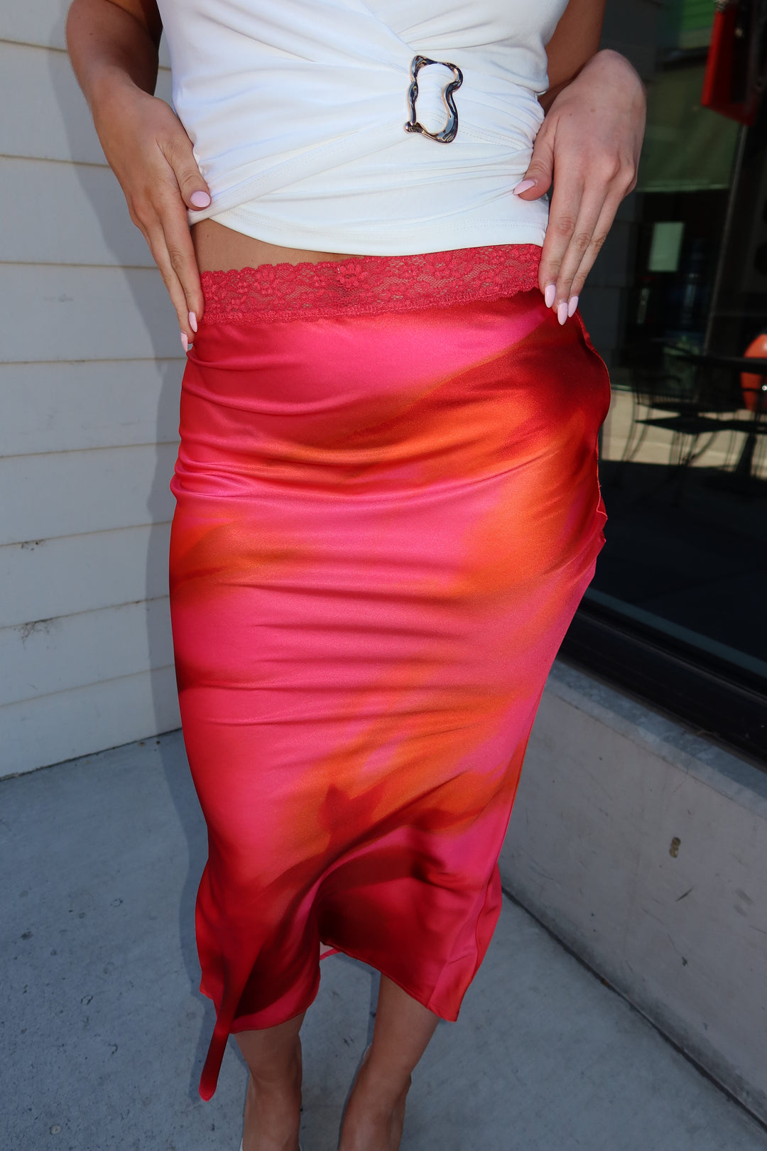 Ember Rose Abstract Print Lace Waist Maxi Skirt