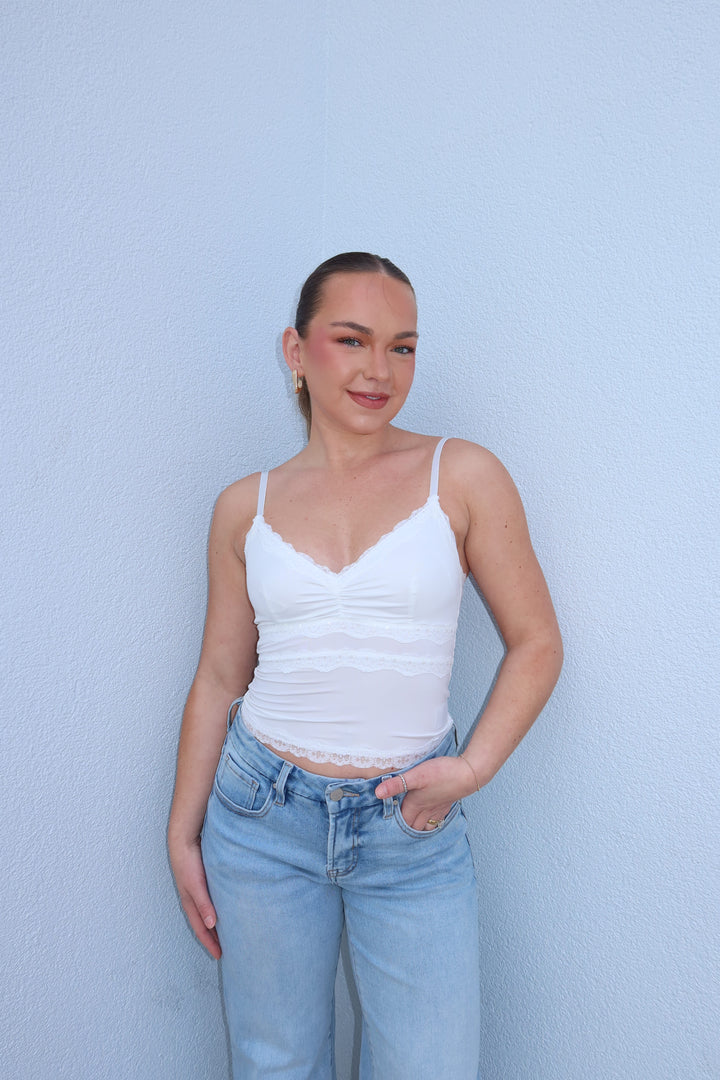 Sugar & Lace Cami Crop Top - White