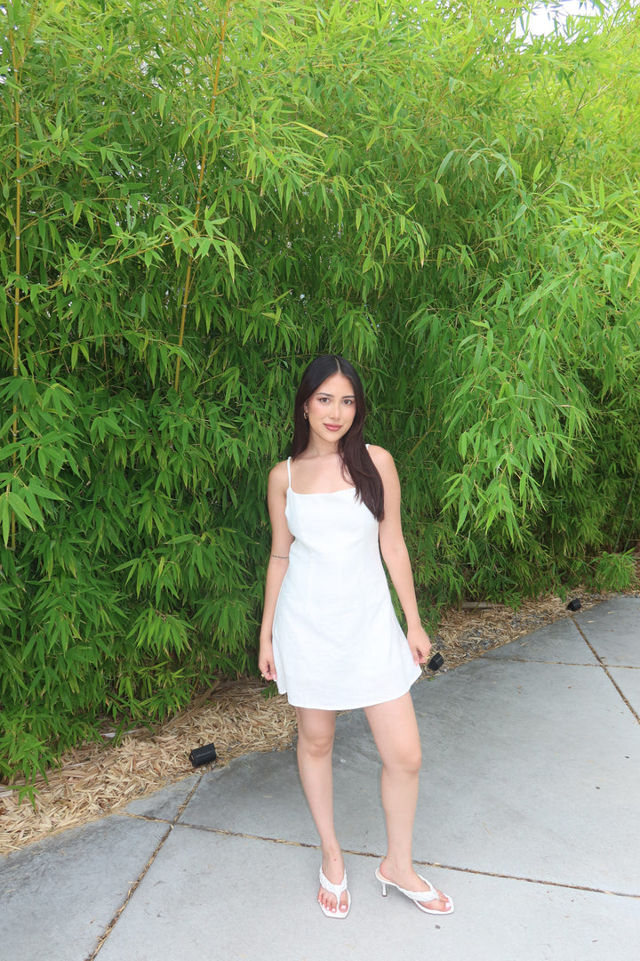 The Ivory Linen Slip Mini Dress — White