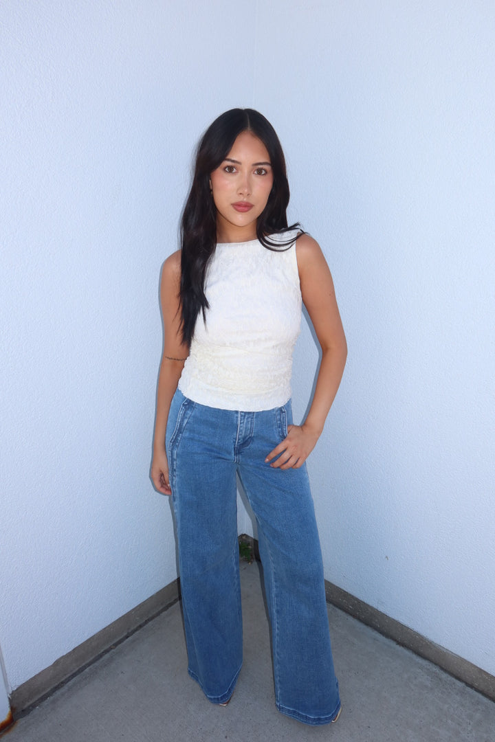The Liorah Lace Boat Neck Top — Cream