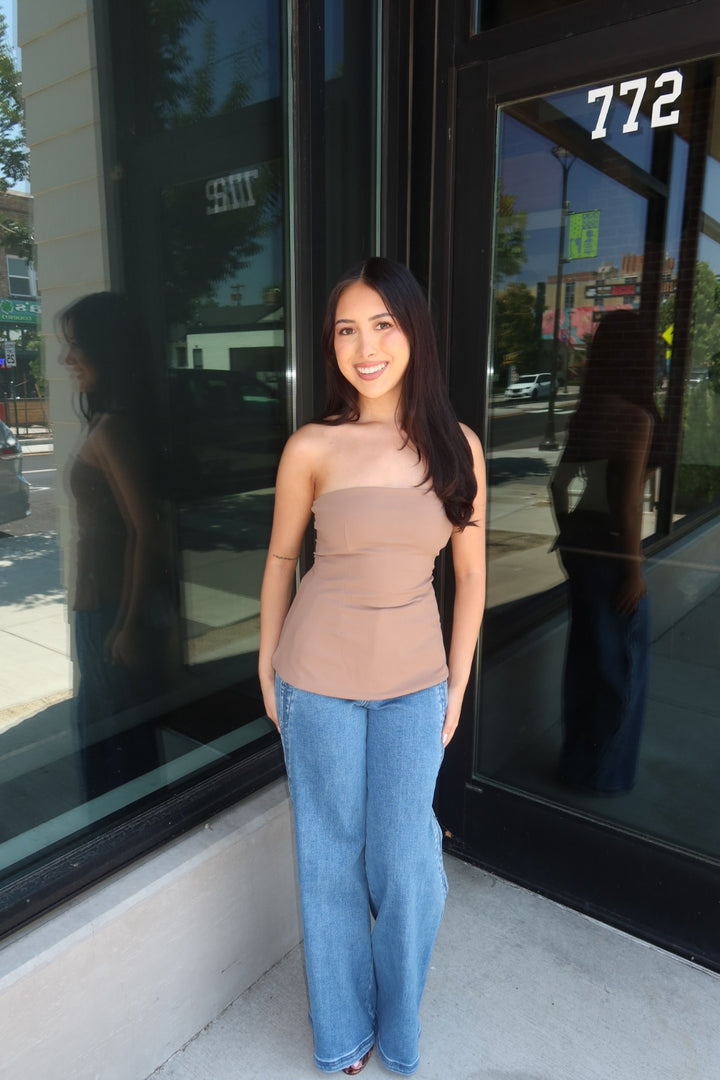 Mika Ribbed Strapless Tube Top - Taupe