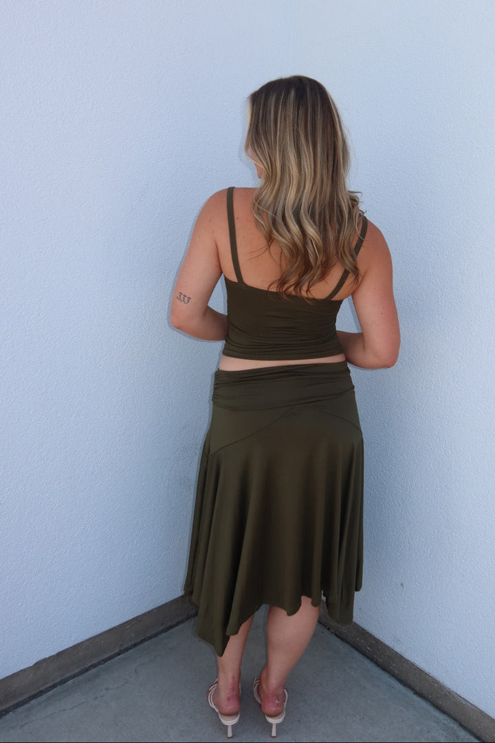 The Abigail Assymetrical Midi Skirt - Olive