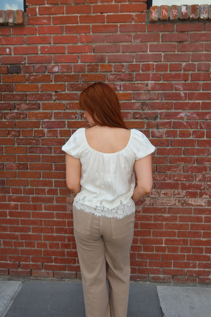 Primrose Puff Sleeve Tie Top — Cream