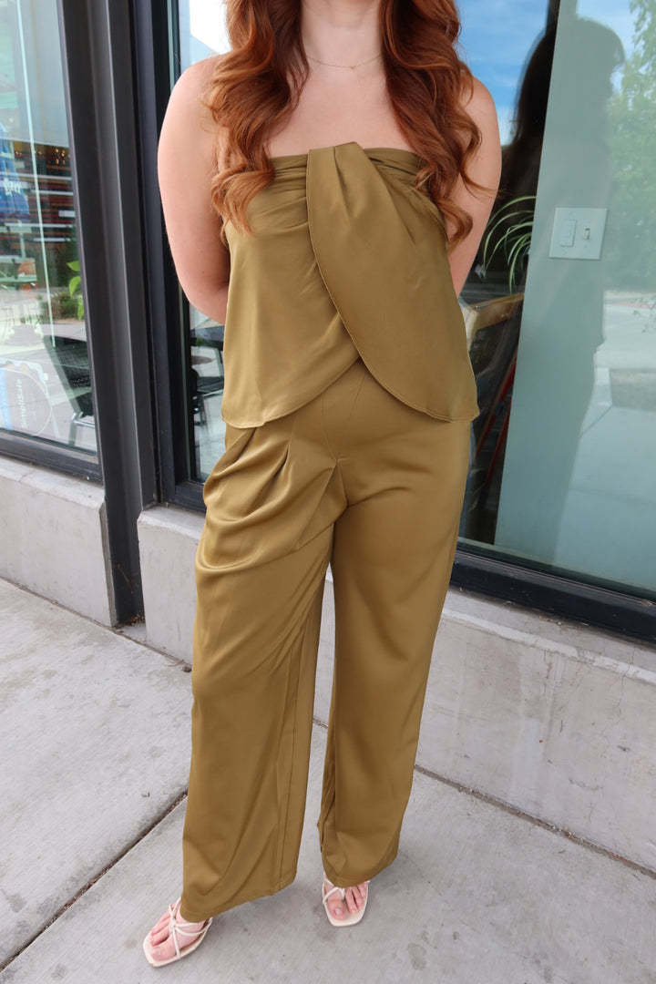 Olivia Pleated Satin Strapless Top
