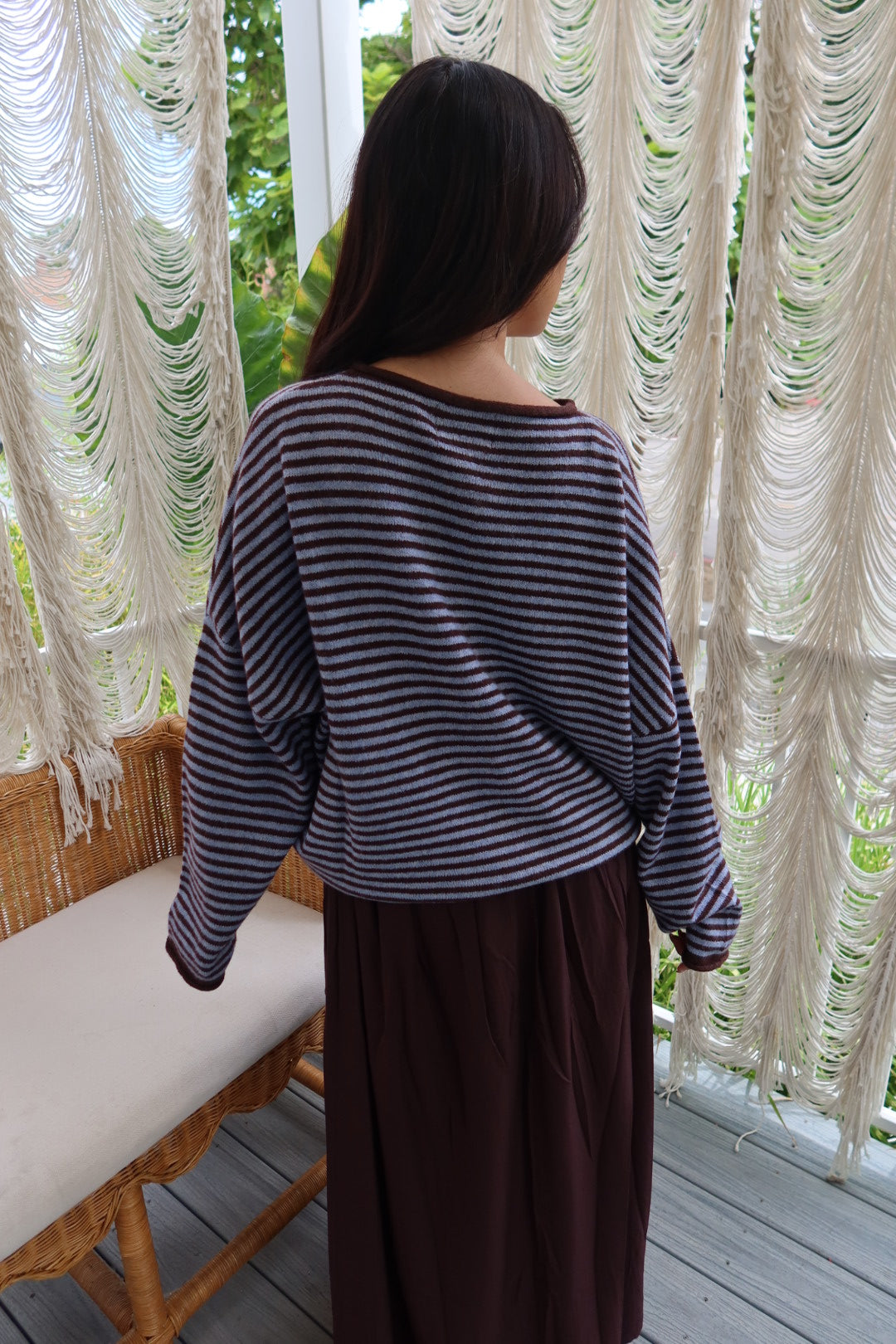 Kiera Striped Long Sleeve Cardigan — Blue