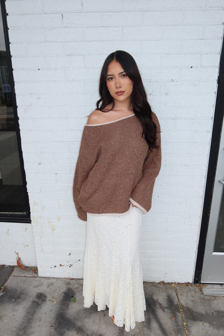 Bridie Boat Neck Knit Sweater — Mocha