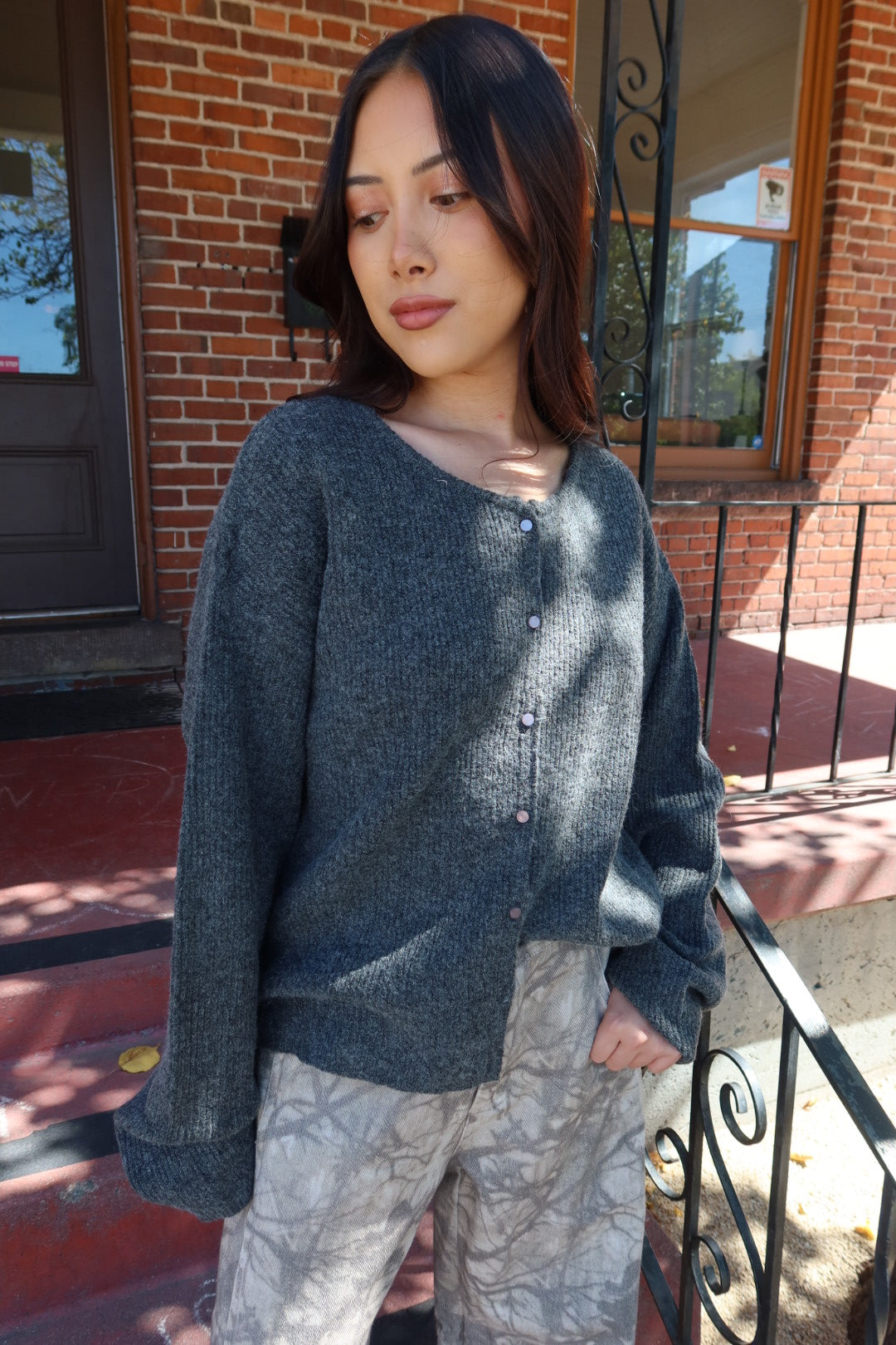 Hudson Ribbed Cardigan - Charcoal