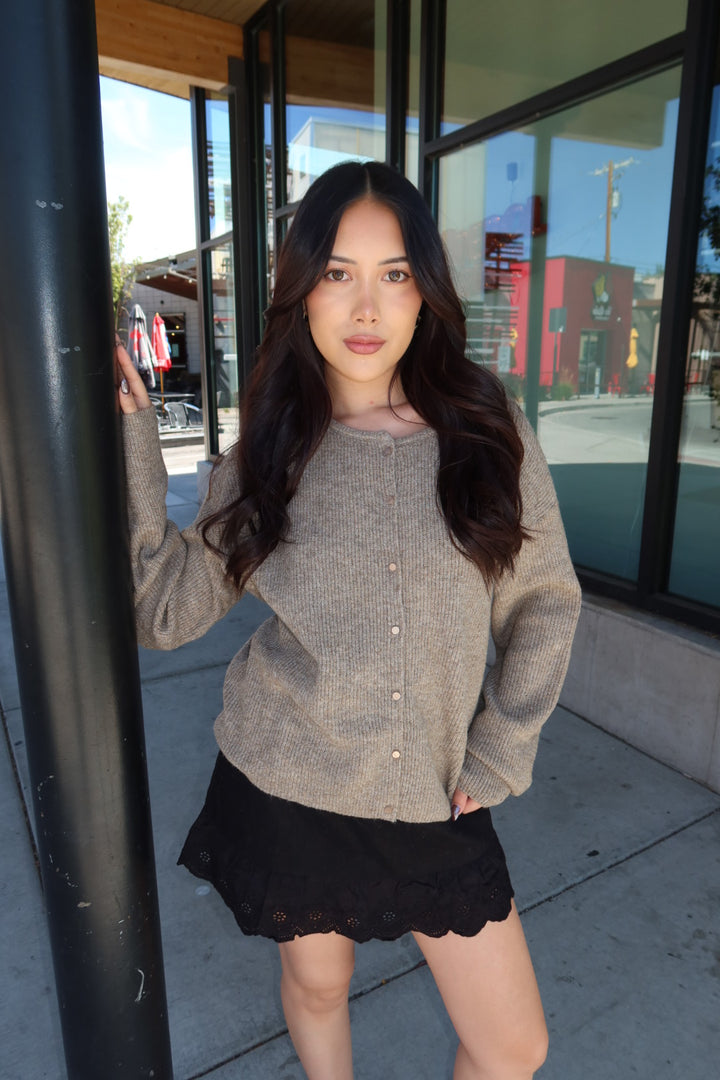 Hudson Ribbed Cardigan- Taupe
