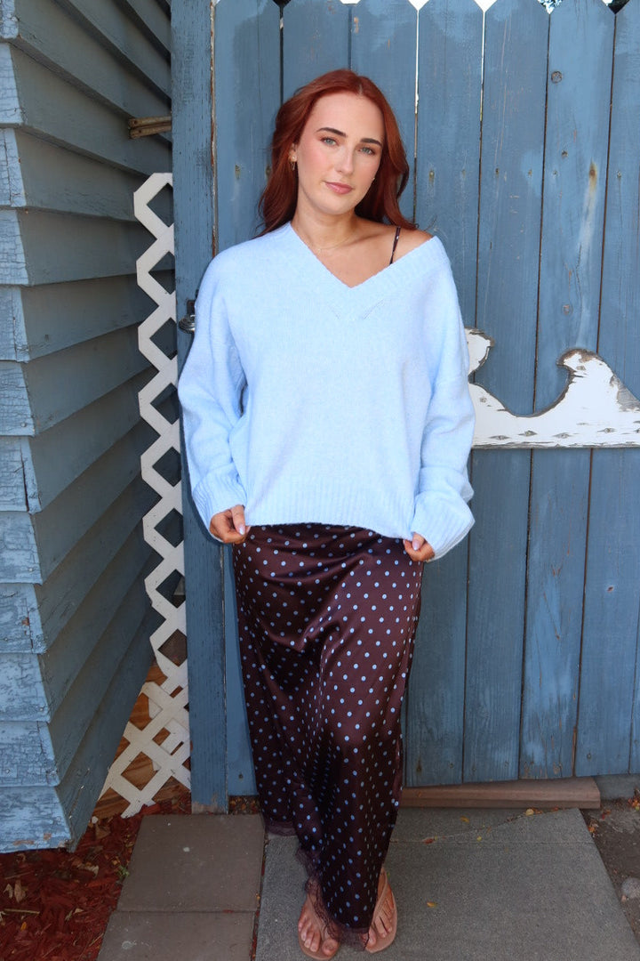 Viloria V-Neck Oversized Sweater - Blue