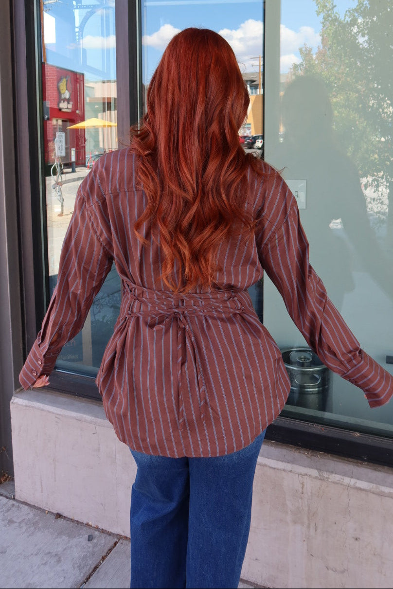 Alisha Button Down Back Lace-Up Top