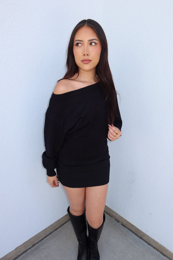 Arden Boat Neck Dolman Sleeve Sweater - Black