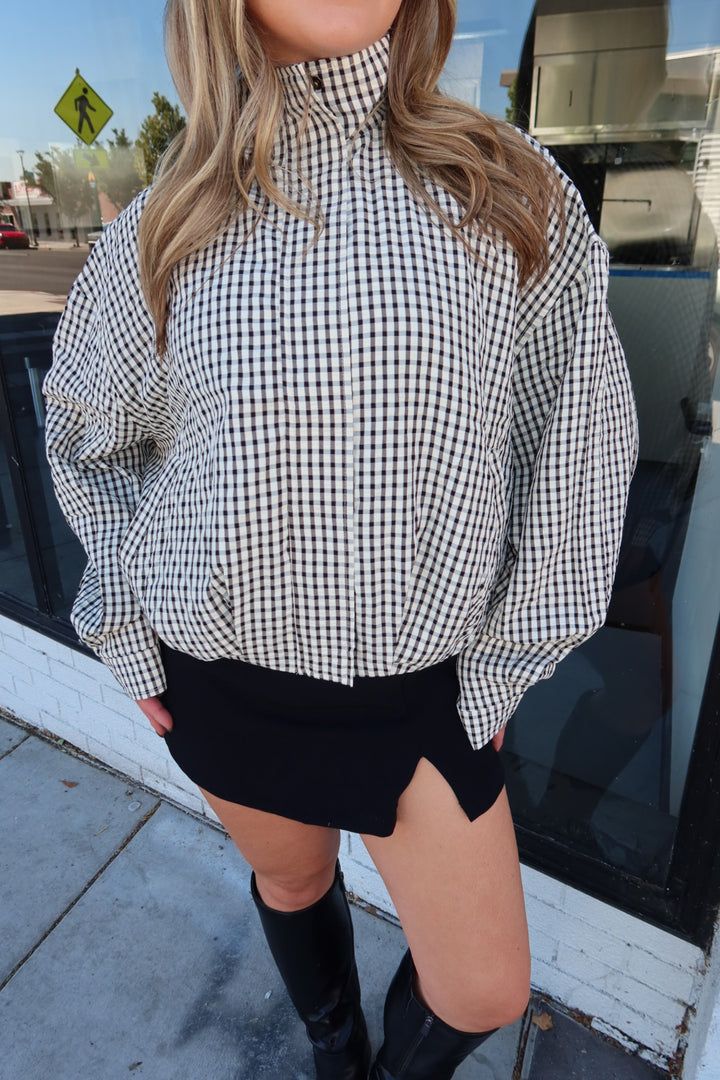 Margot Plaid Gingham Zip-Up High Neck Bomber Jacket