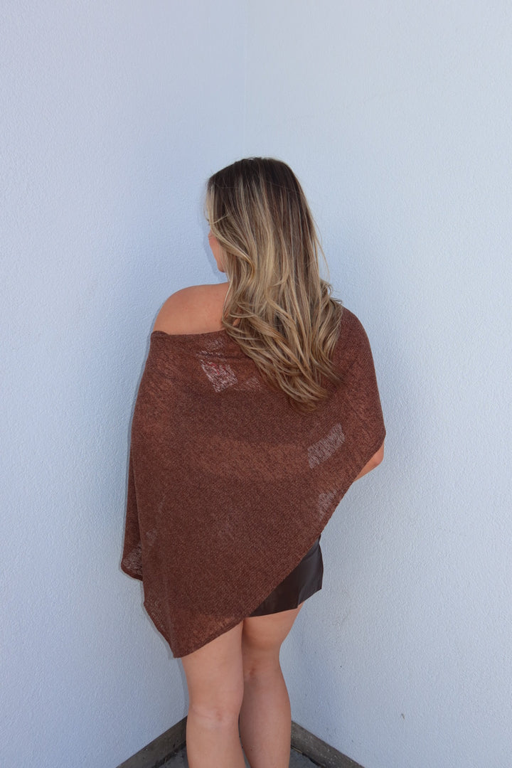 Portofino Sheer Knit Poncho Top - Brown