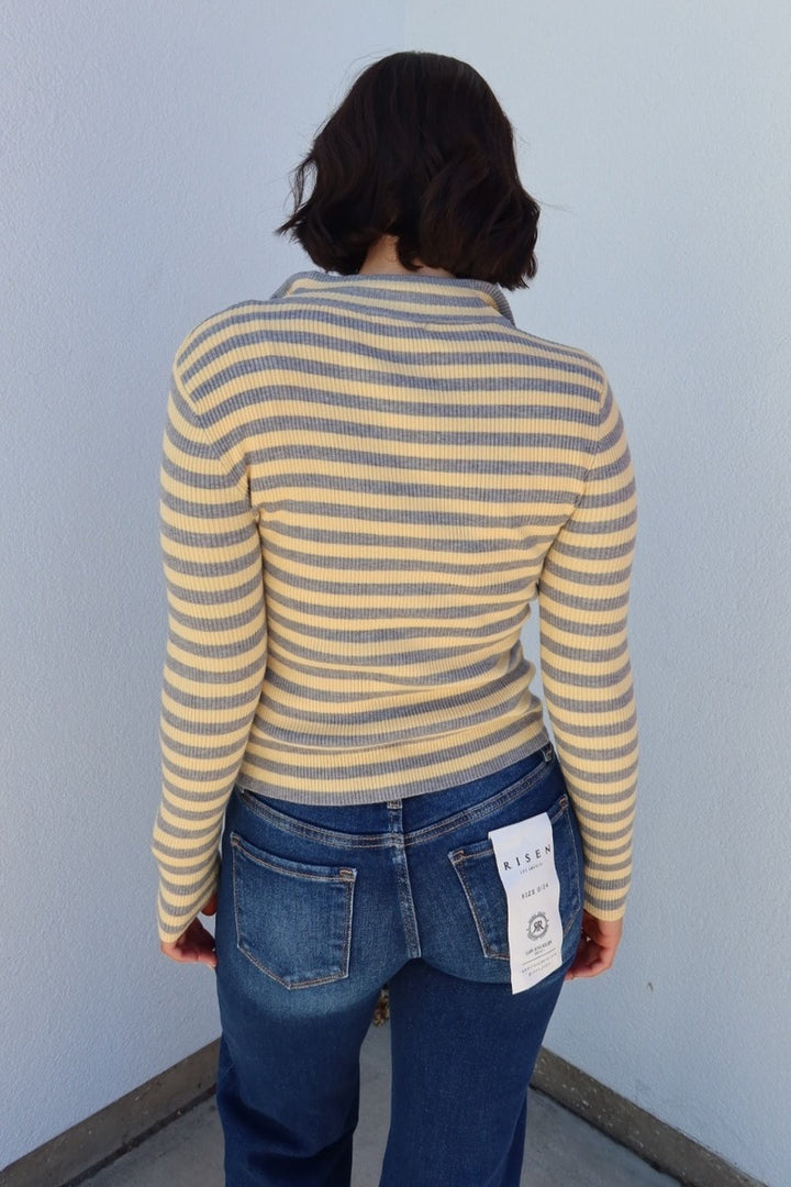 Flinn Striped Funnel Neck Zip-Up Sweater