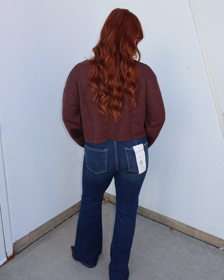 Risen Low Rise V-Waist Flare Jeans - Dark Wash