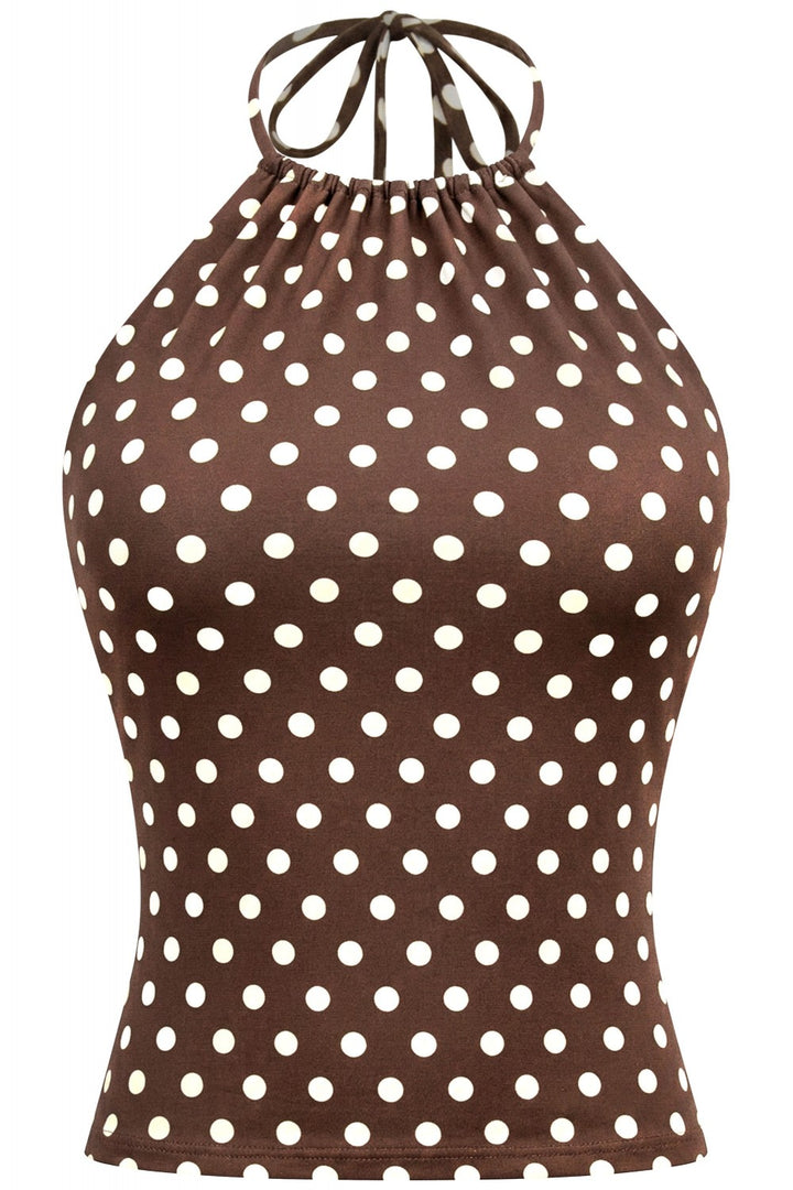 Coco Polka Dot Halter Top - Brown