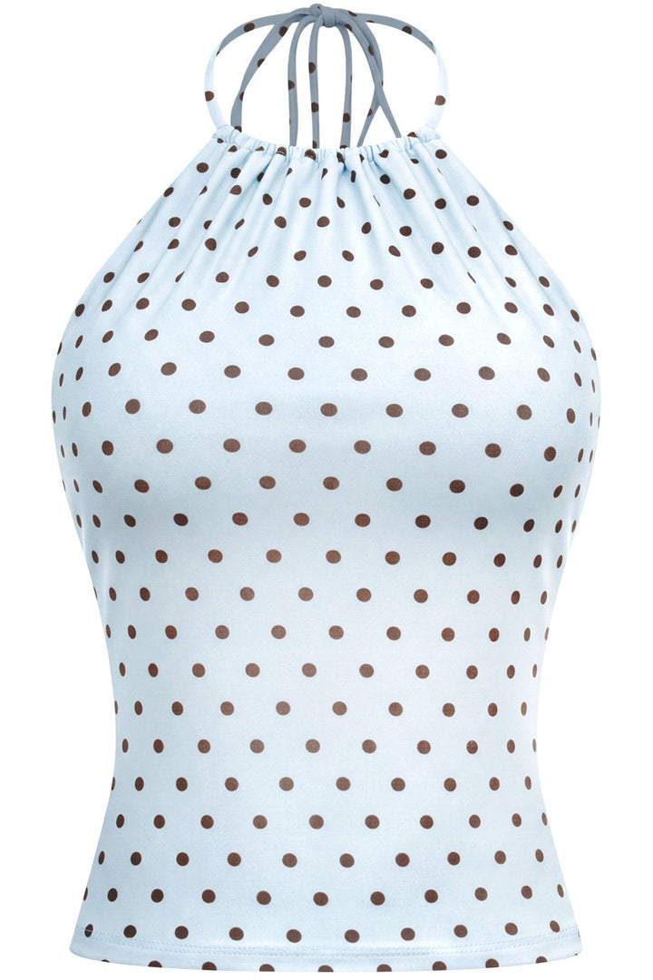 Coco Polka Dot Halter Top - Light Blue