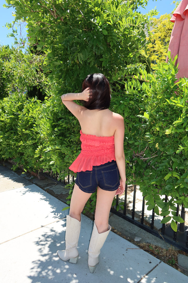 Rebel Ruffled Tube Top - Red
