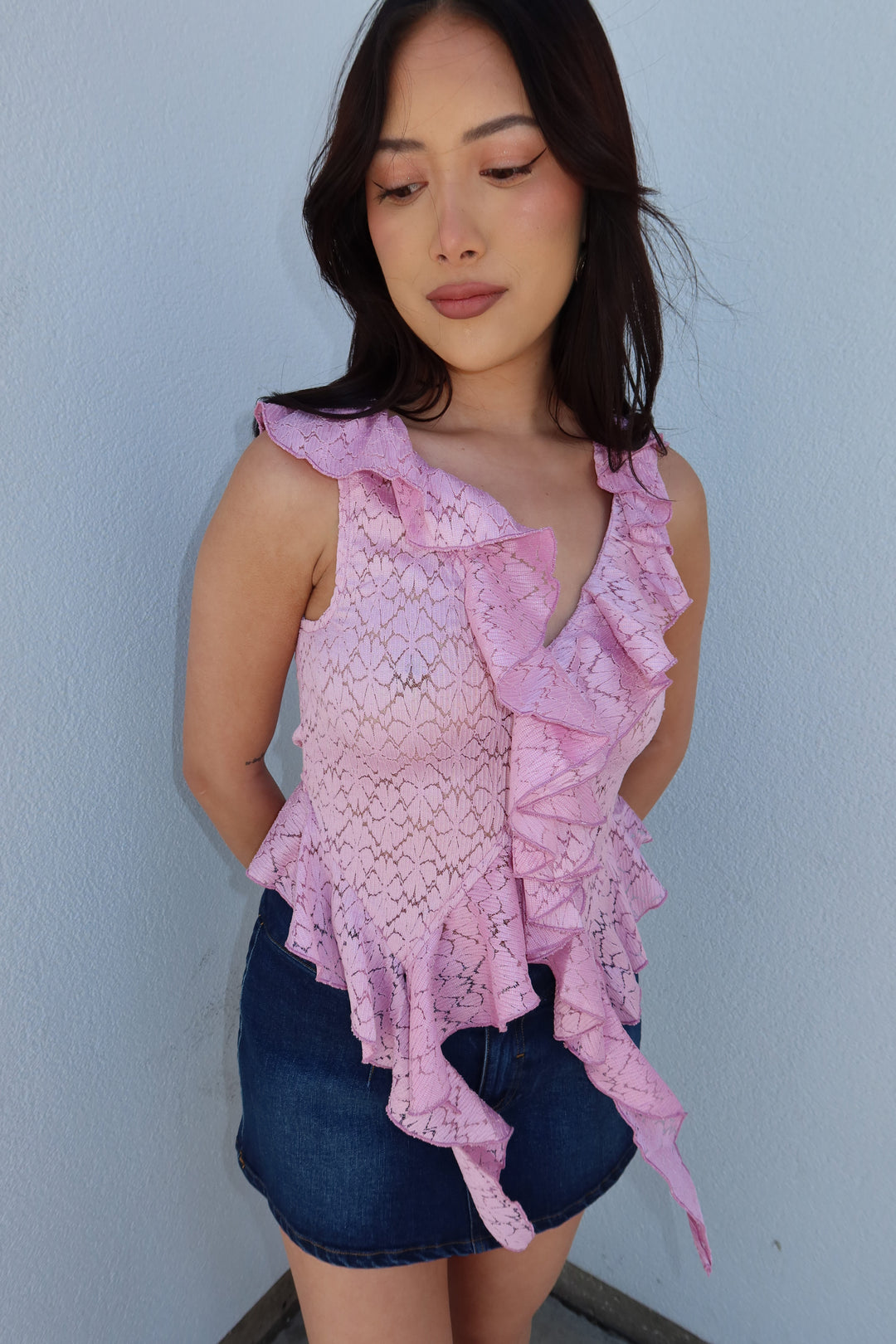 Fifi Lace Ruffle Cascade Crop Top