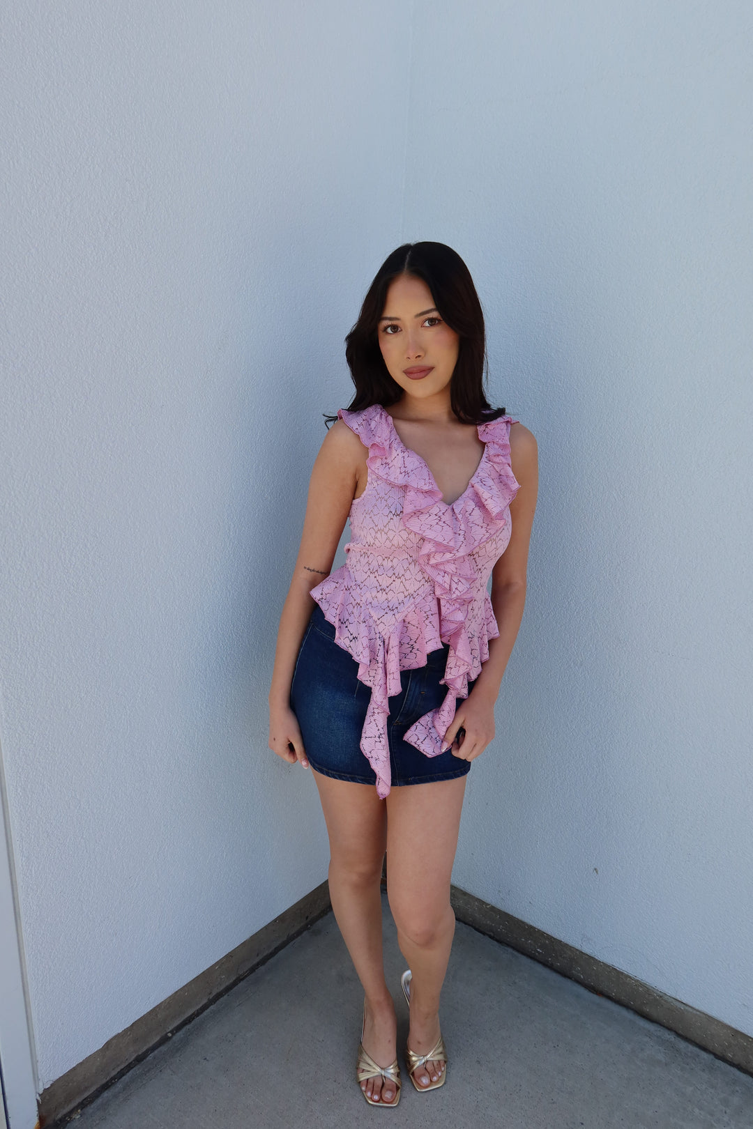 Fifi Lace Ruffle Cascade Crop Top