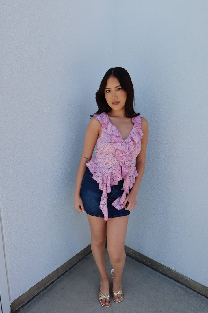 Fifi Lace Ruffle Cascade Crop Top