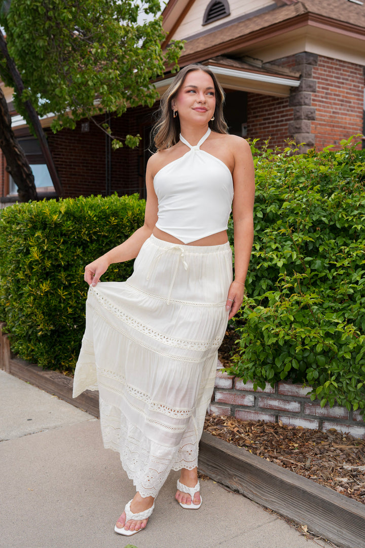 WHISPERING LACE TIERED MAXI SKIRT