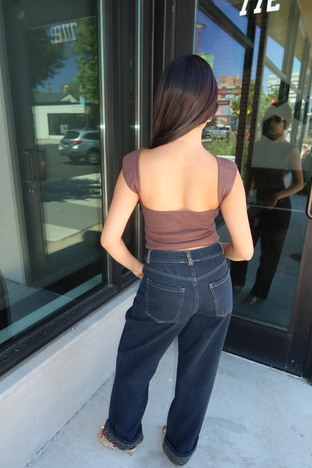 The Leon Leopard Cuff Wide Leg Jean — Dark Indigo