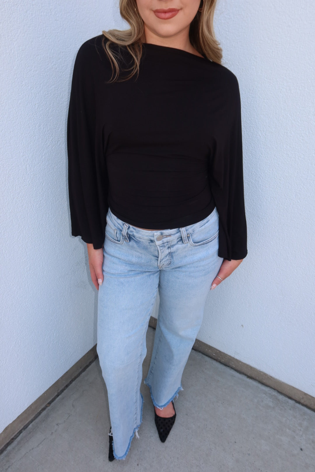Allyson Back-Tie Dolman Sleeve Top - Black