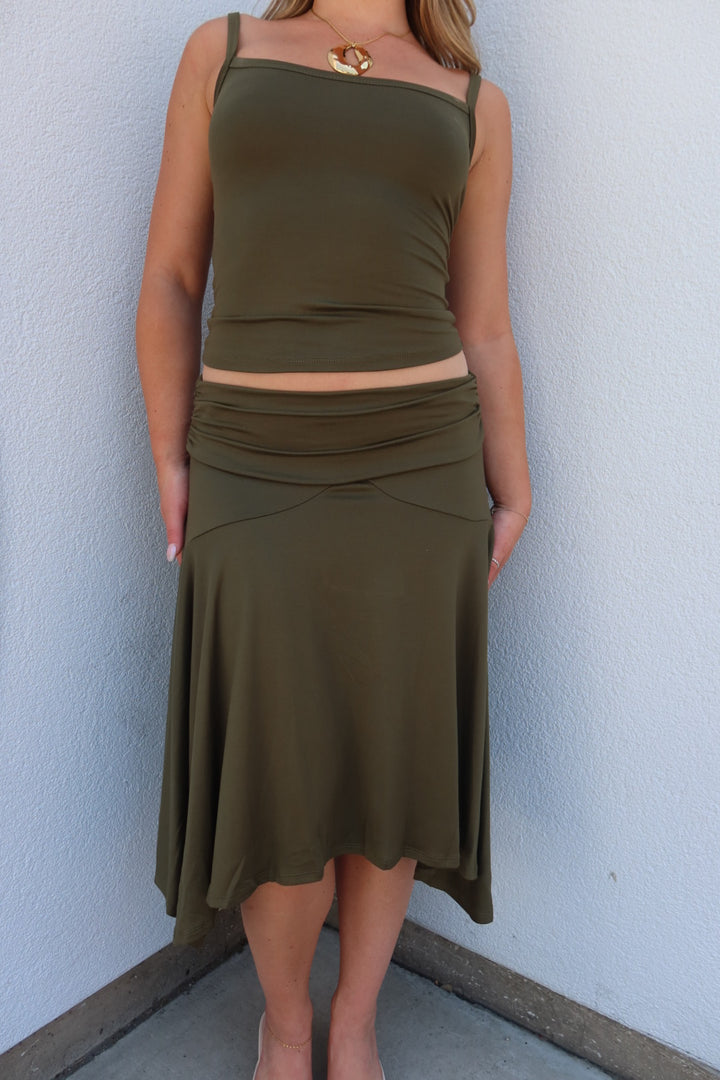 The Abigail Assymetrical Midi Skirt - Olive