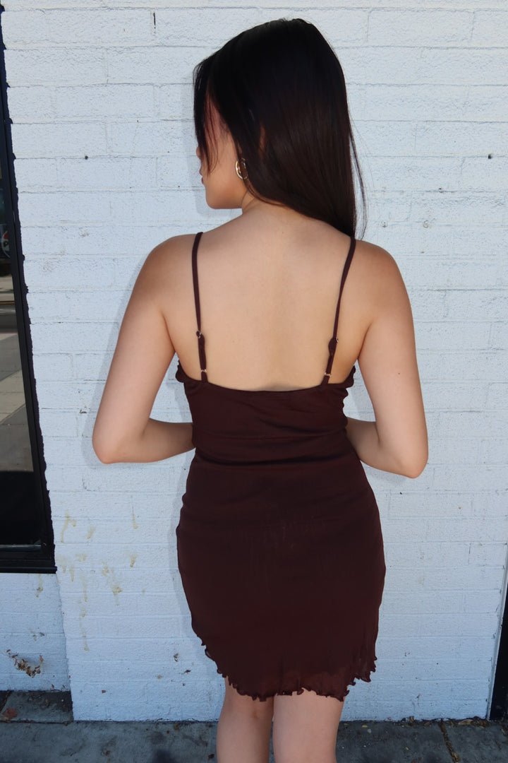 Catalina Beaded Mini Dress — Brown