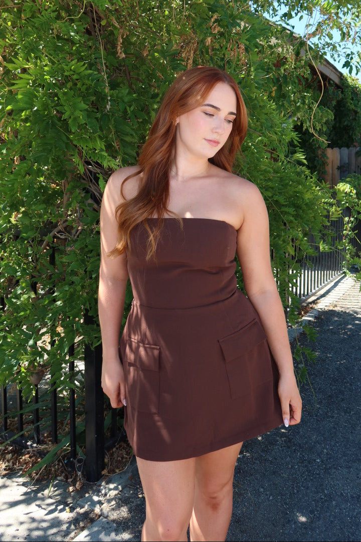 Stara A-Line Tube Mini Dress — Brown