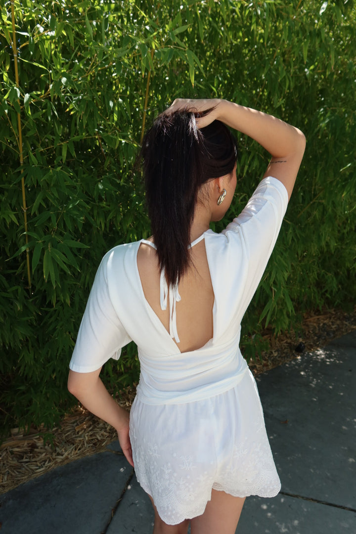 Simone Short Sleeve V-Neck Top — White