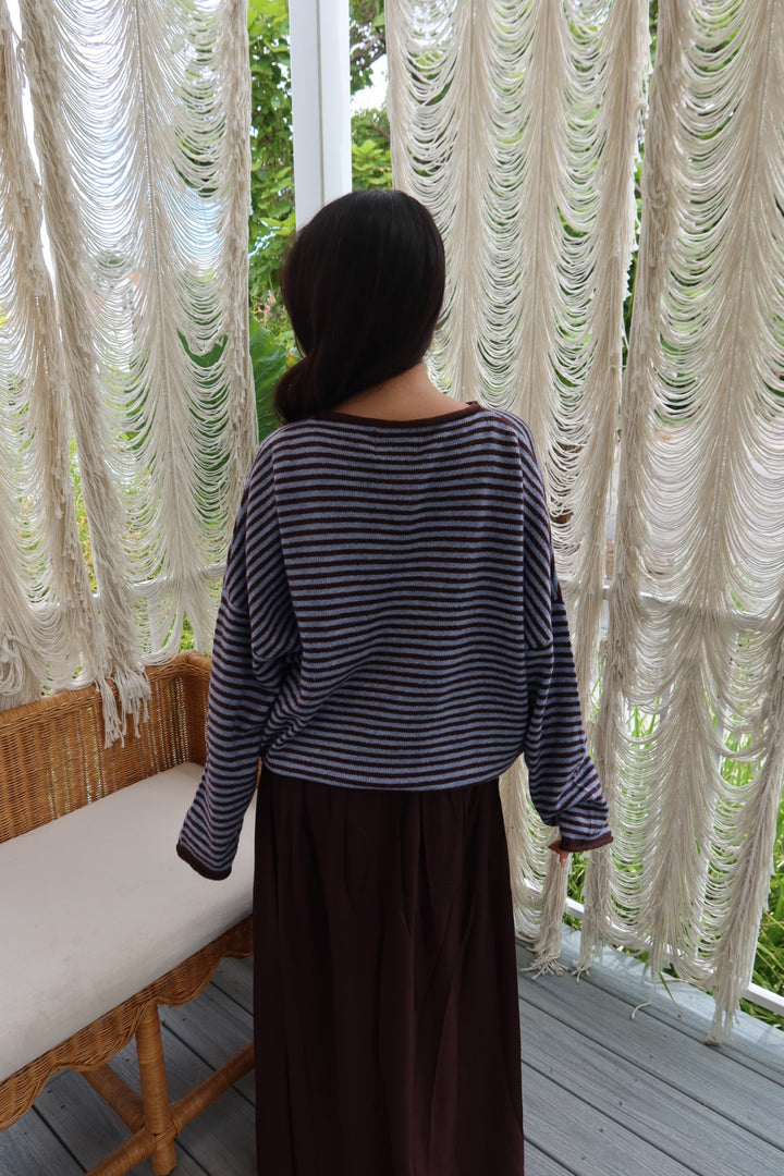 Kiera Striped Long Sleeve Cardigan — Blue