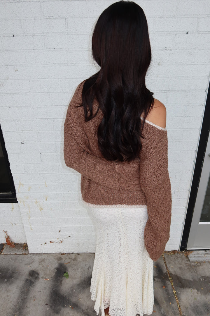 Bridie Boat Neck Knit Sweater — Mocha