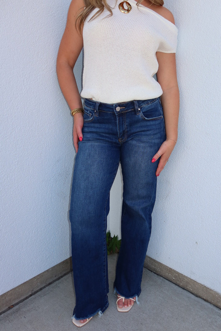 Risen Low Rise Wide Leg Jeans — Dark Wash
