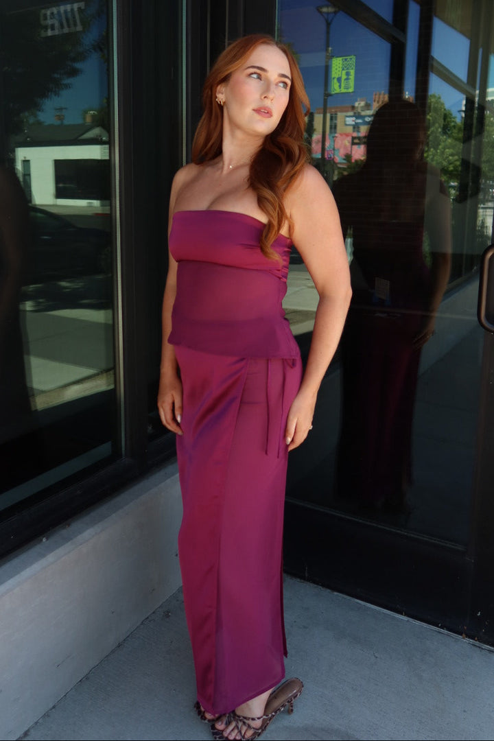 Halle Satin Chiffon Maxi Skirt