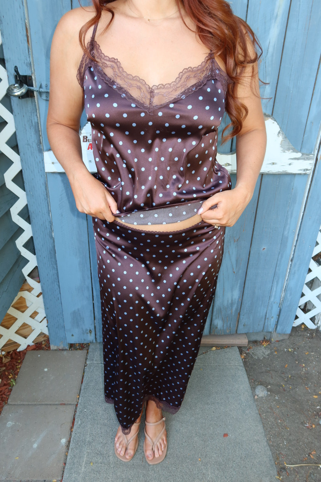 Iris Polka Dot Printed Skirt - Brown