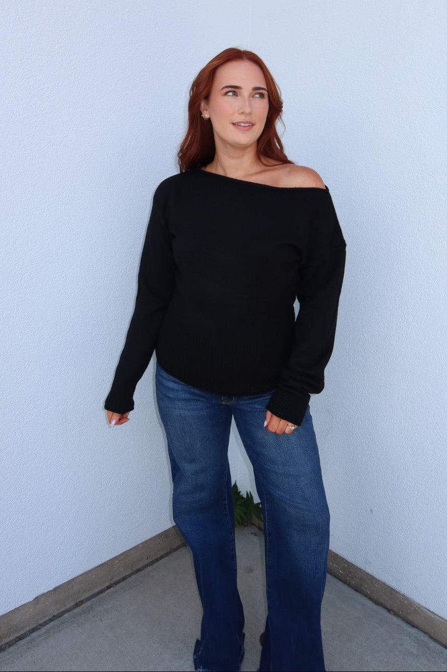Kasper Boat Neck Sweater - Black