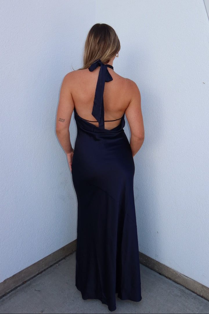 Dalzine Halter Satin Maxi Dress