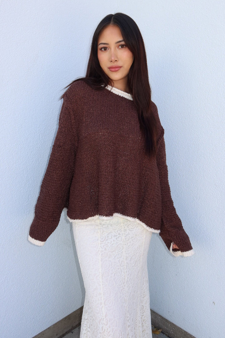 Caldwell Contrast Trim Knit Sweater - Brown