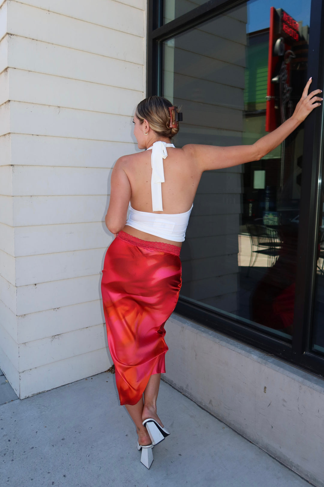 Ember Rose Abstract Print Lace Waist Maxi Skirt