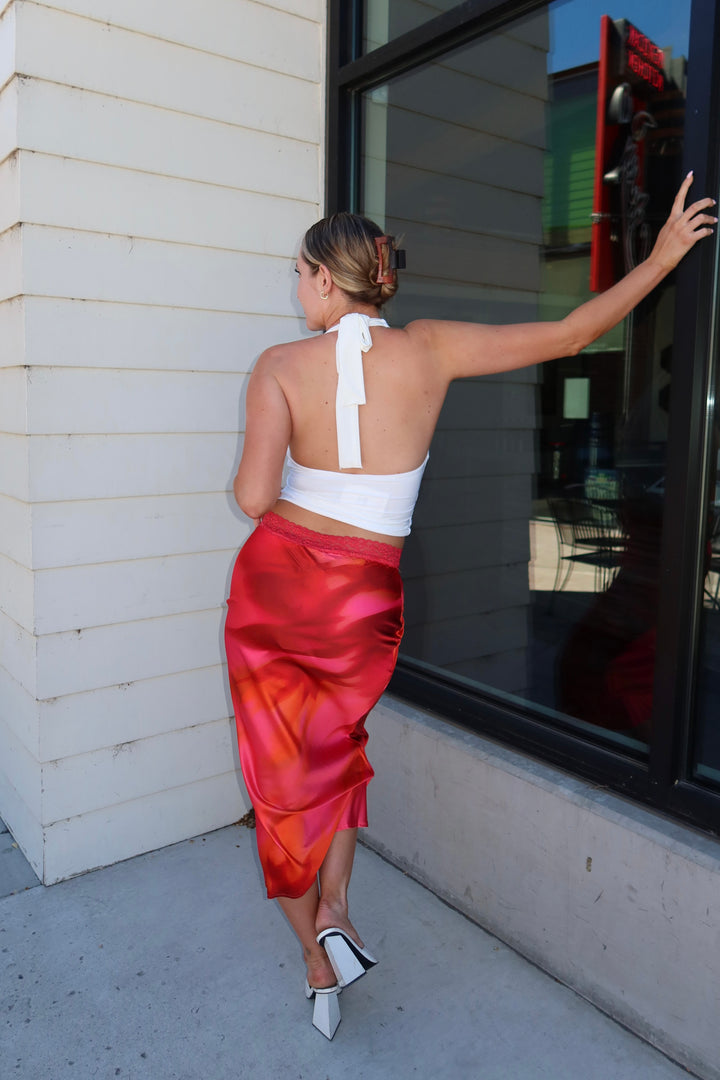Ember Rose Abstract Print Lace Waist Maxi Skirt