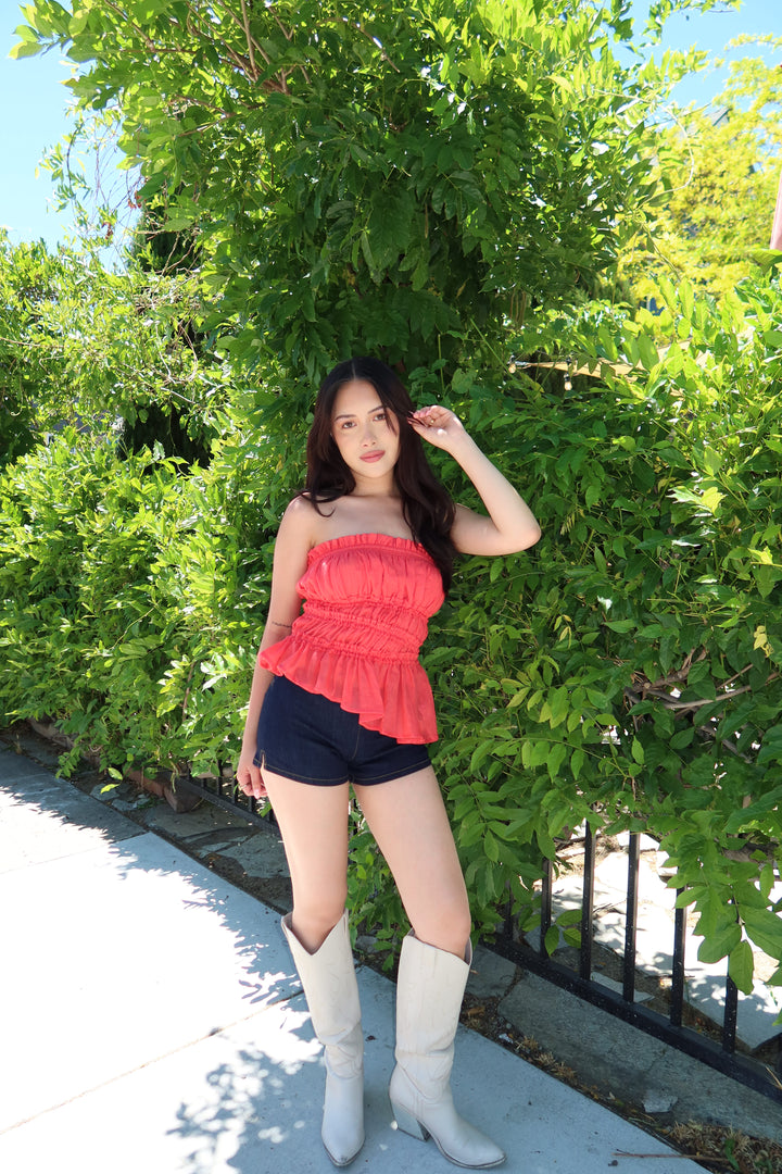 Rebel Ruffled Tube Top - Red