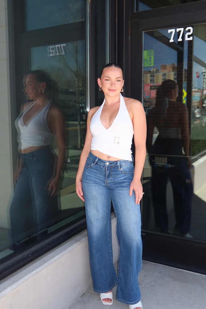 HALTER WRAP CROP TOP - WHITE