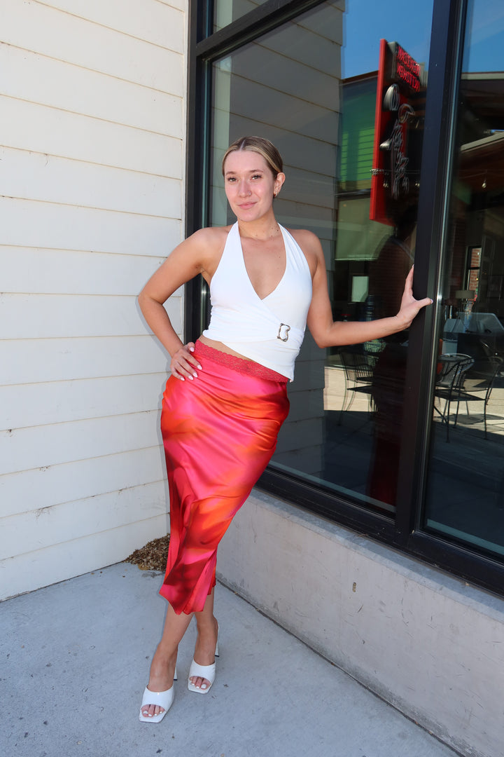 Ember Rose Abstract Print Lace Waist Maxi Skirt