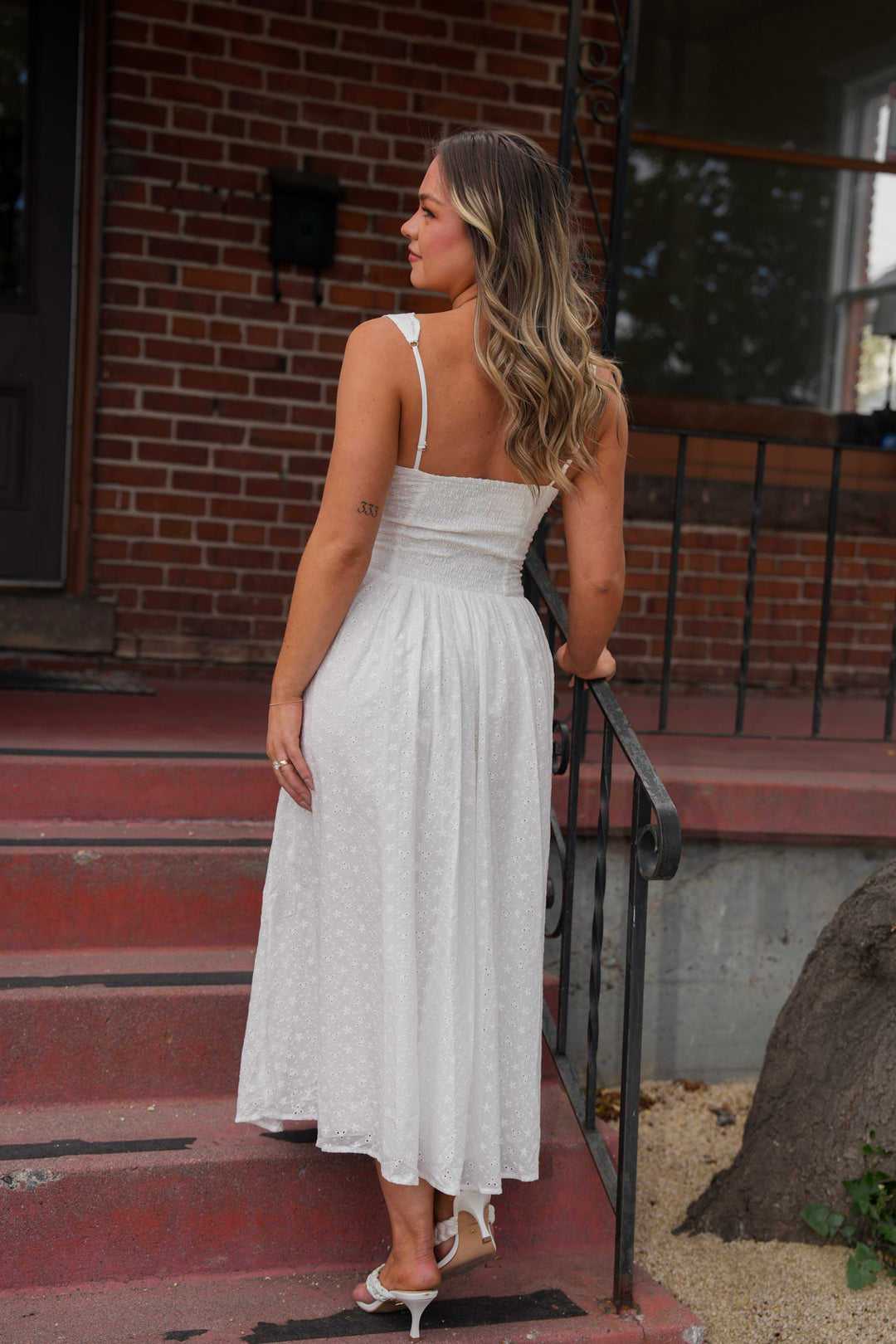 The Bloom Eyelet Midi Dress
