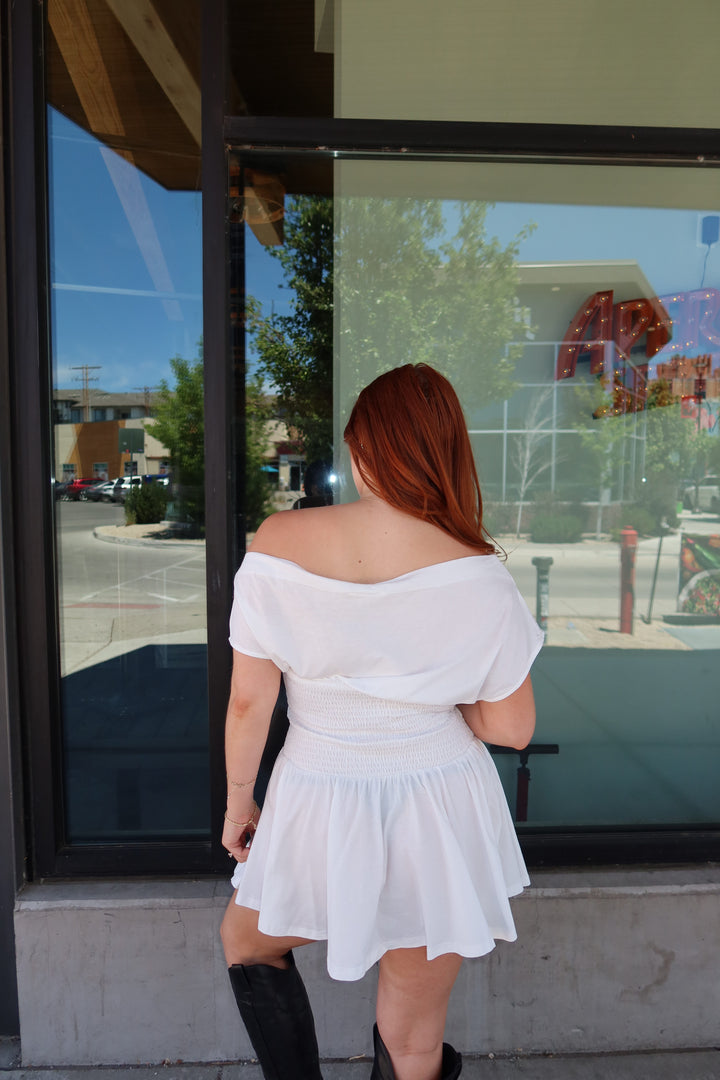The Asha Off-Shoulder Smocked Mini Dress