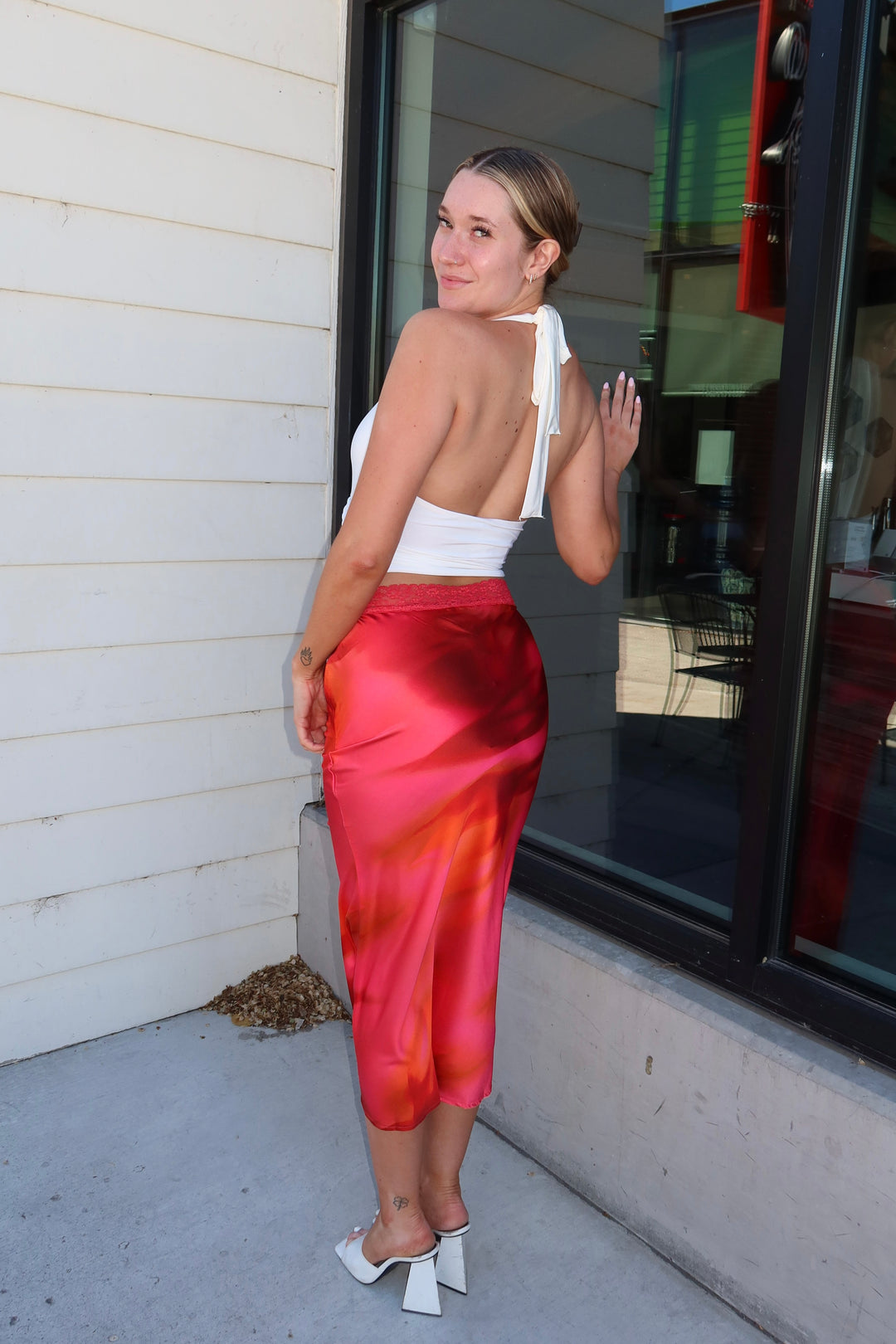 Ember Rose Abstract Print Lace Waist Maxi Skirt