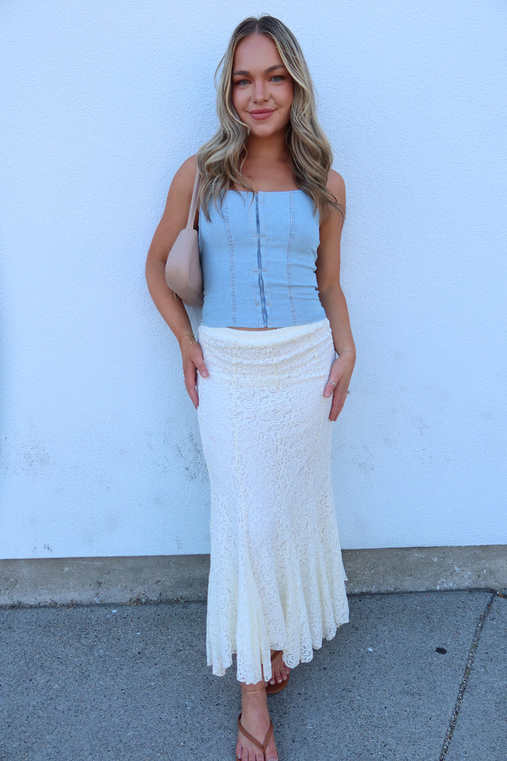 The Ivory Lace Godet Midi Skirt