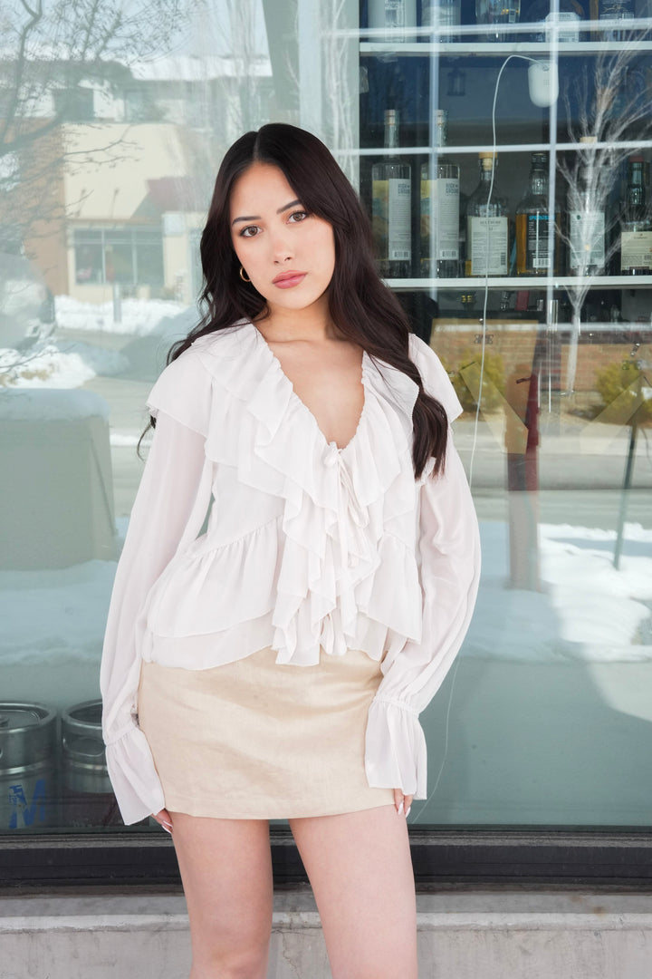 WHISPER OF ROMANCE RUFFLED BLOUSE